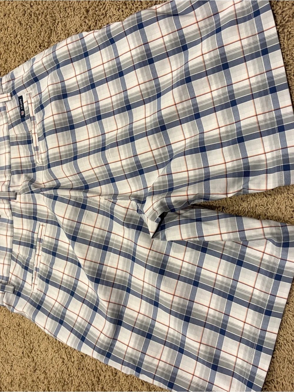 Chaps Men's Flat Front Blue Plaid Shorts Casual 9” Inseam Size 34 Pockets